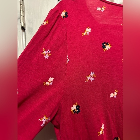 Old Navy red floral long sleeve top Women’s L boho balloon sleeve peasant lace - Picture 15 of 15